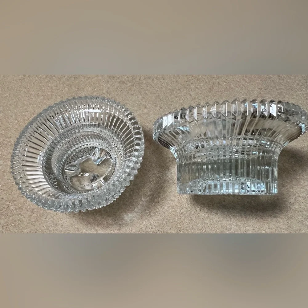 Williams Sonoma Clear Ribbed Crystal Glass Candle Holders set of 2